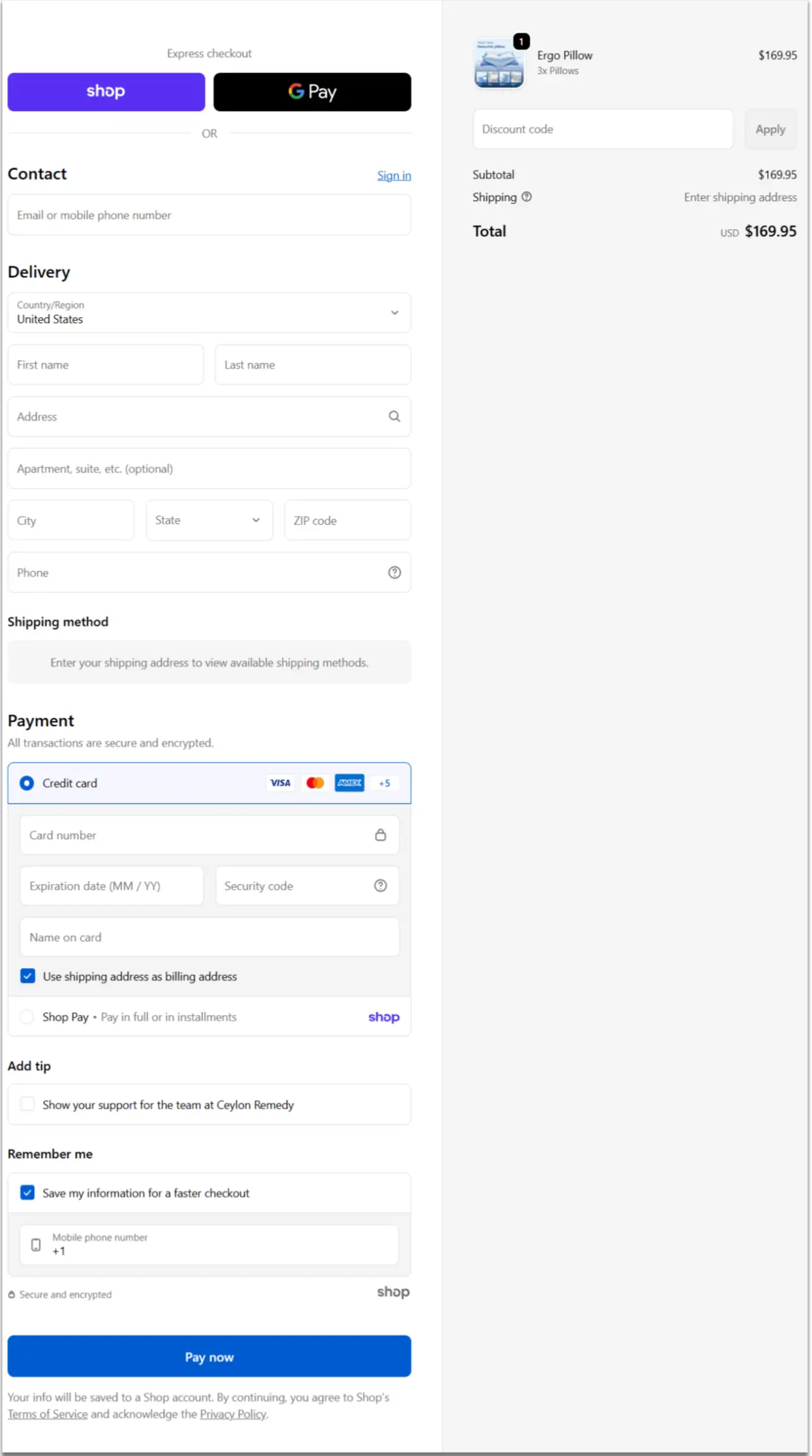 Derila ERGO Secure Checkout Page